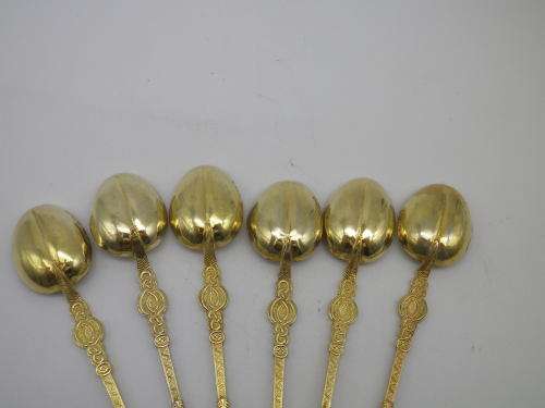 Antique Edwardian gilt silver anointing spoons Birmingham 1902 HJ Cooper and Co 42 grms