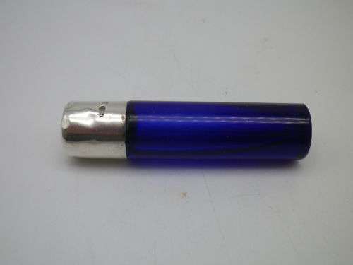 Antique Cobalt Blue Scent perfume bottle. Hallmarked silver lid, B/ham 1892 Hilliard & Thomason 7cm.