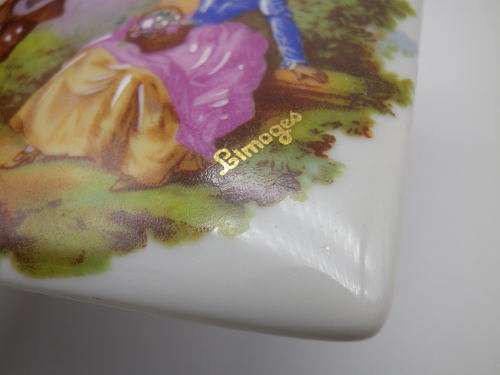 3 Meissner LIMOGES FRANCE small ceramic tiles. Fragonard courting couples.. 6cm