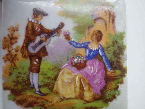 3 Meissner LIMOGES FRANCE small ceramic tiles. Fragonard courting couples.. 6cm