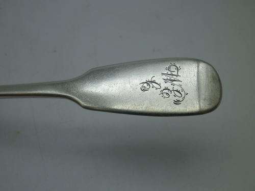 Three GEORGE II Hallmarked Sterling Silver Fiddleback Spoons. LONDON 1758 William Eaton. 14cm 66g