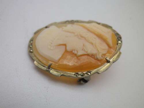 Italian Silver & Marcasite Cameo Pendant or brooch. 800 Silver Purity. Genuine shell 3.5cm.