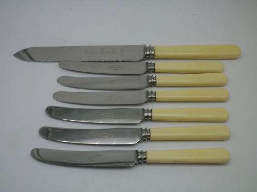 Quality Bone (or faux?) handled Vintage Knives. Sheffield. Includes large bread knife.