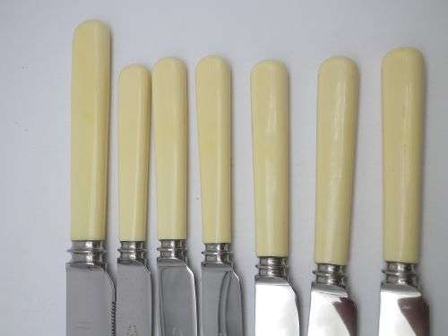 Quality Bone (or faux?) handled Vintage Knives. Sheffield. Includes large bread knife.