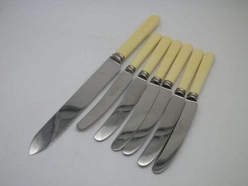 Quality Bone (or faux?) handled Vintage Knives. Sheffield. Includes large bread knife.