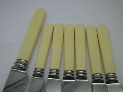 Quality Bone (or faux?) handled Vintage Knives. Sheffield. Includes large bread knife.