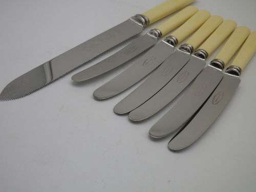 Quality Bone (or faux?) handled Vintage Knives. Sheffield. Includes large bread knife.