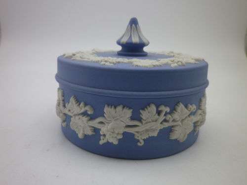 Wedgwood Blue Jasperware round lidded trinket pot. 8cm