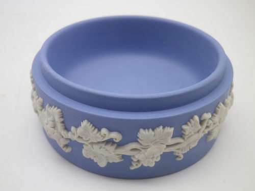 Wedgwood Blue Jasperware round lidded trinket pot. 8cm