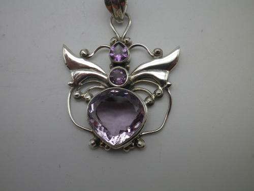 Large Sterling Silver & Natural Amethyst SPIDER pendant. Total 3 ct of stones. Exquisite design