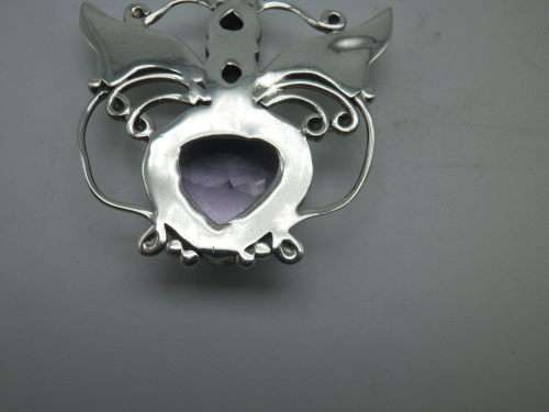 Large Sterling Silver & Natural Amethyst SPIDER pendant. Total 3 ct of stones. Exquisite design