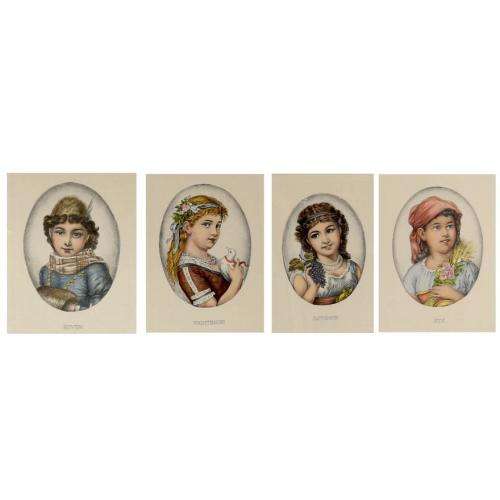 Children of the SEASONS, 4 Framed Portrait Lithographs, Italy   39x28.5cm BEAUTIFUL