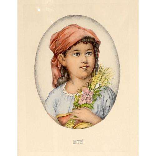 Children of the SEASONS, 4 Framed Portrait Lithographs, Italy   39x28.5cm BEAUTIFUL