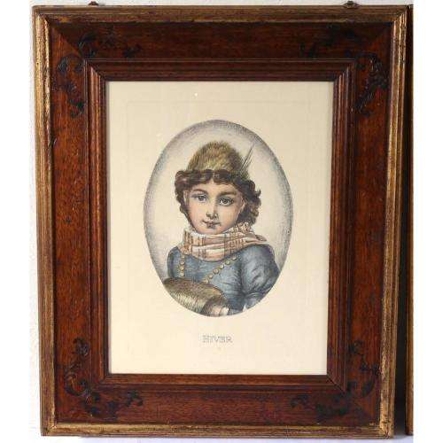 Children of the SEASONS, 4 Framed Portrait Lithographs, Italy   39x28.5cm BEAUTIFUL