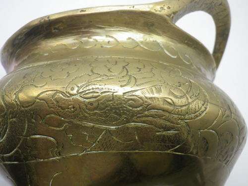 Unusual Vintage Chinese Heavy Solid Brass bowl (Or Censor) on 3 legs. Signed. 12.5cm tall
