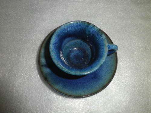 LINNWARE COBALT BLUE DEMITASSE CUP & SAUCER South African Pottery.