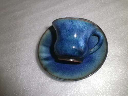 LINNWARE COBALT BLUE DEMITASSE CUP & SAUCER South African Pottery.
