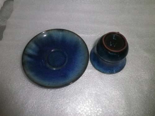 LINNWARE COBALT BLUE DEMITASSE CUP & SAUCER South African Pottery.
