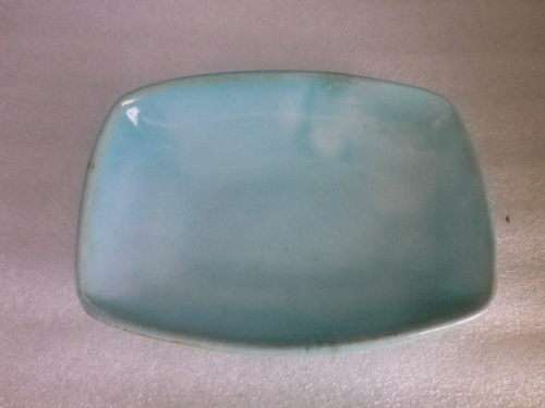 EARLY LINNWARE SMALL RECTANGULAR  SHALLOW BOWL-PALE BLUE GLAZE ICONIC SA Pottery.15X11X3CM