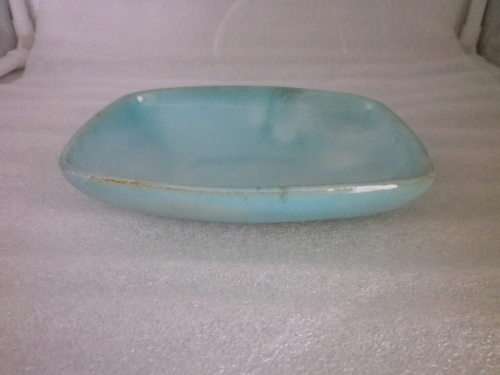 EARLY LINNWARE SMALL RECTANGULAR  SHALLOW BOWL-PALE BLUE GLAZE ICONIC SA Pottery.15X11X3CM
