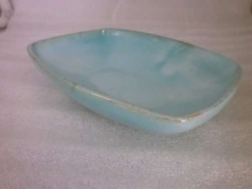EARLY LINNWARE SMALL RECTANGULAR  SHALLOW BOWL-PALE BLUE GLAZE ICONIC SA Pottery.15X11X3CM