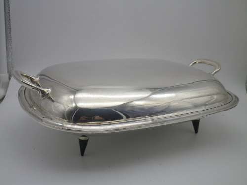 ART DECO EPNS lidded serving dish on four removable feet. ANGORA, ENGLAND