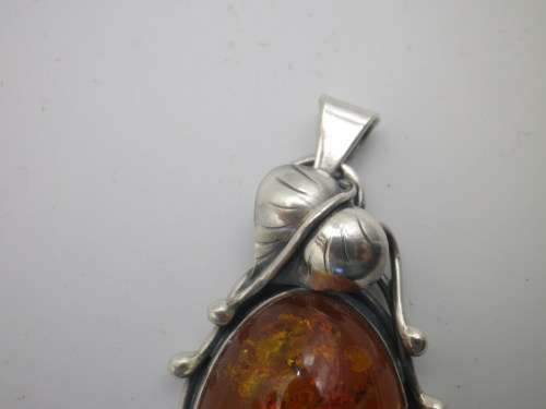 Large Gorgeous Sterling Silver & Polish AMBER pendant.