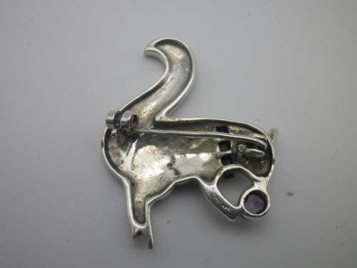 Sterling Silver, amethyst, onyx & marcasite Vintage SQUIRREL brooch