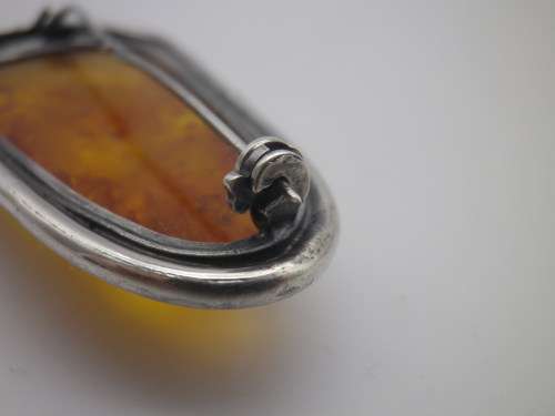 Gorgeous Large Sterling Silver & Polish AMBER brooch