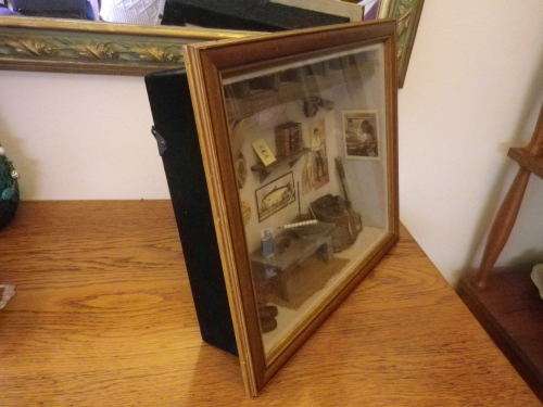 TROUT FISHING shadow BOX  3 D Assemblage Beautiful detail. Glass fronted box. 39x35x11cm