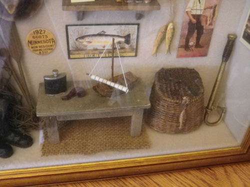 TROUT FISHING shadow BOX  3 D Assemblage Beautiful detail. Glass fronted box. 39x35x11cm