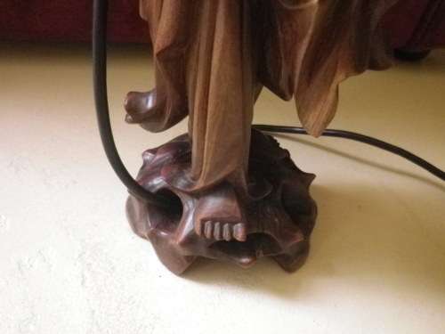 Happy Monk Large Chinese Carved Hard Wood table lamp with globe. Works perfectly. 62cm