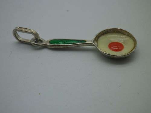 Egg in a frying pan designer Sterling silver & enamel pendant on Italian silver chain