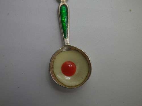 Egg in a frying pan designer Sterling silver & enamel pendant on Italian silver chain