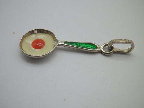Egg in a frying pan designer Sterling silver & enamel pendant on Italian silver chain