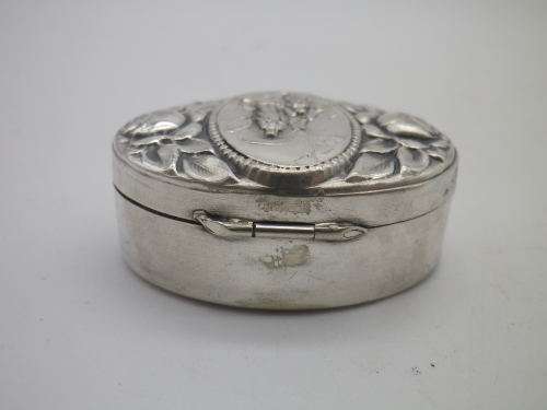 Catholic Our Lady Ornate Small Oval Silver plated Pill box or Rosary case
