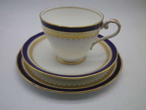 Vintage Aynsley Trio. Embassy Pattern. White, blue & Gold.