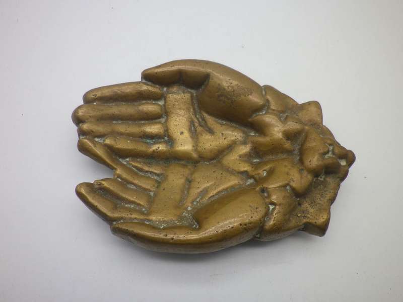 Heavy cast Bronze or Brass soap dish- receiving hands
