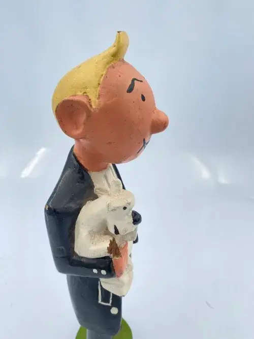 Large Carved Wood TINTIN & SNOWY Figurine. RARE!