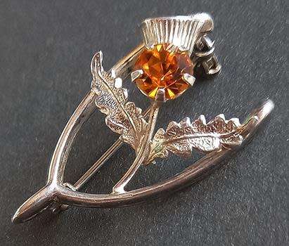 Scottish Sterling Silver Lucky horseshoe & Thistle brooch. 3.2cm Excellent condition