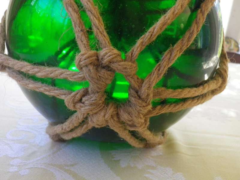 Vintage Japanese Hand blown Green Glass Ship Buoy with rope