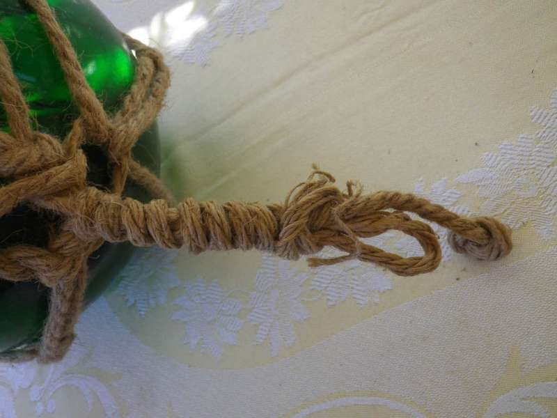 Vintage Japanese Hand blown Green Glass Ship Buoy with rope
