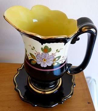 SALE!! Vintage GOUDA Holland Large Hand Painted Black Jug & Saucer. 22.5cm CLEARANCE SALE!!!