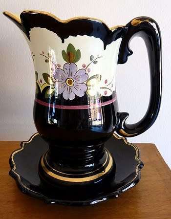 SALE!! Vintage GOUDA Holland Large Hand Painted Black Jug & Saucer. 22.5cm CLEARANCE SALE!!!