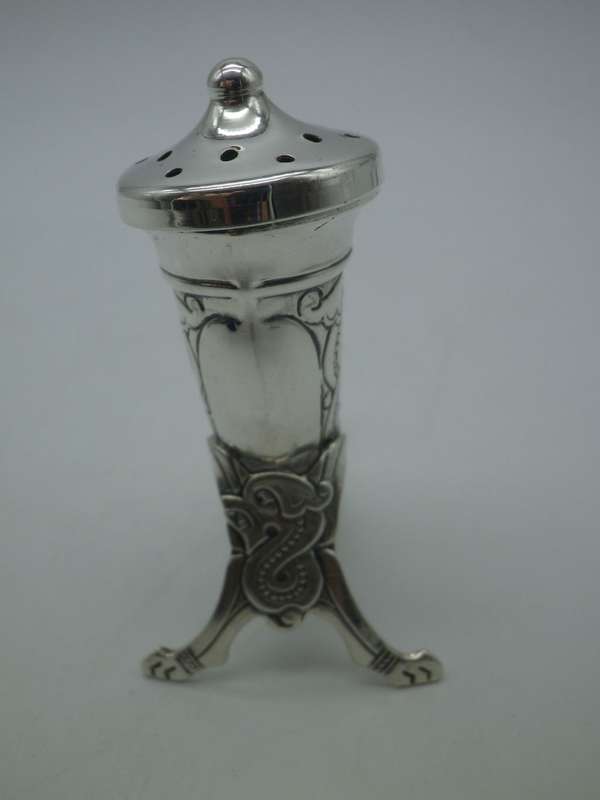 Norwegian Sterling Silver Cruet set Viking Design salt & pepper with original blue glass liners