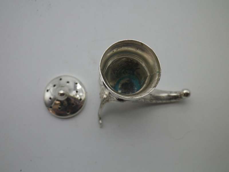 Norwegian Sterling Silver Cruet set Viking Design salt & pepper with original blue glass liners