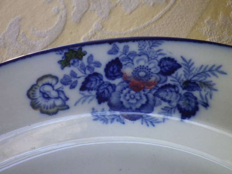 Antique Blue and White Large Serving Platter. Woods & Sons Oriental Birds Pattern 46x38cm