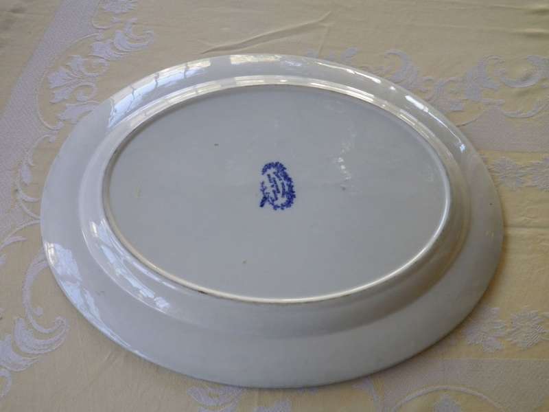Antique Blue and White Large Serving Platter. Woods & Sons Oriental Birds Pattern 46x38cm