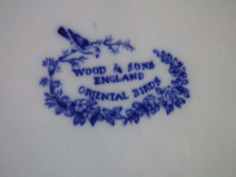 Antique Blue and White Large Serving Platter. Woods & Sons Oriental Birds Pattern 46x38cm