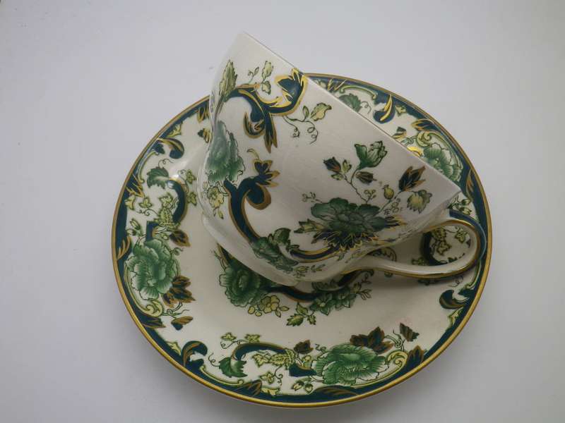 Vintage Mason's Ironstone Chartreuse England over sized cup and saucer duo